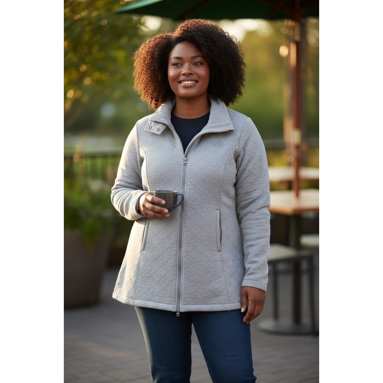 The North Face Women's Quilted Fleece Coat Xl Gray Faux Fur Lined Jacket